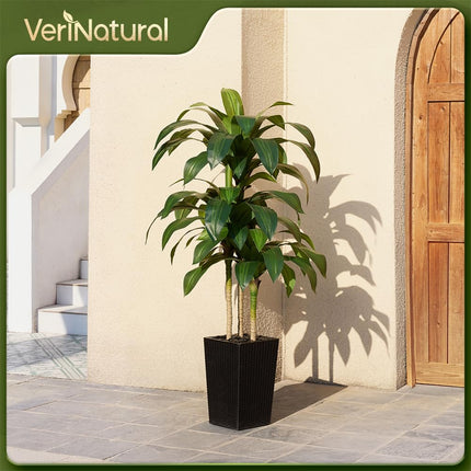 VeriNatural 5FT Artificial Dracaena Tree - UV Resistant Faux Tropical Plant, Potted Fake Tree with Taper Planter & Pebbles - Indoor Outdoor Greenery for Home, Porch, Living Room, Bedroom Decor, VN127