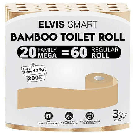 Elvissmart Ultra Soft Bamboo Toilet Paper, 200 Sheets/Roll-3600 Total Bath Tissue