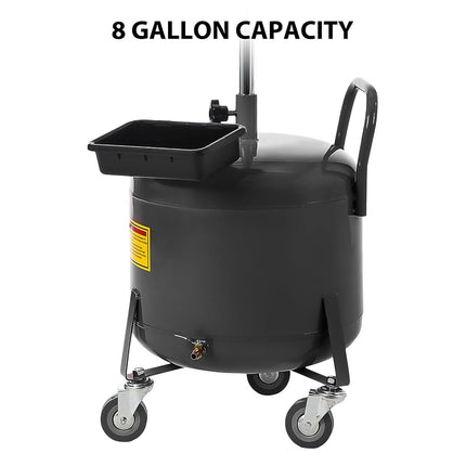 Tanque de drenaje de aceite usado GarveeTech de 8 galones, tanque de cambio de aceite con drenador operado por aire, recipiente de drenaje de aceite con altura de embudo ajustable, para facilitar la extracción de aceite (negro, 8 galones)