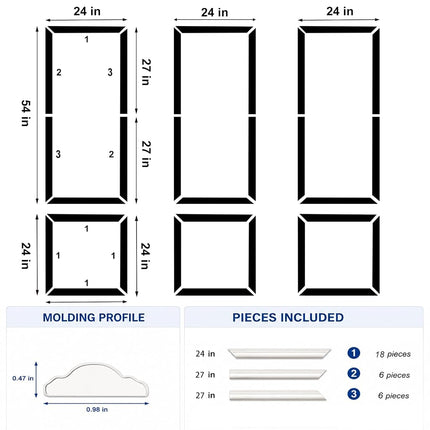 TRAIN2 Art 6 Sets Peel and Stick Wall Molding Kit, Ready to Assemble Wainscoting Panels for Interior Wall Moulding Decor，Pre Made Wainscoting Wall Panel for Living Room Bedroom Accent Wall