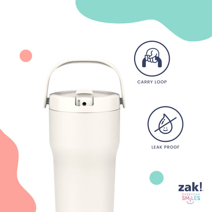 Zak Designs Sutton Vaso térmico de viaje para llevar, 887 ml, acero inoxidable con aislamiento al vacío, boquilla con pajita, asa de transporte para bebidas frías (lila ahumado)