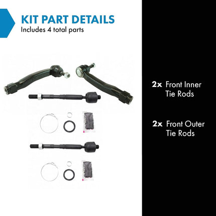 TRQ Front Inner Outer Tie Rod Rack End Kit Set 4pc for Highlander RX350 Venza