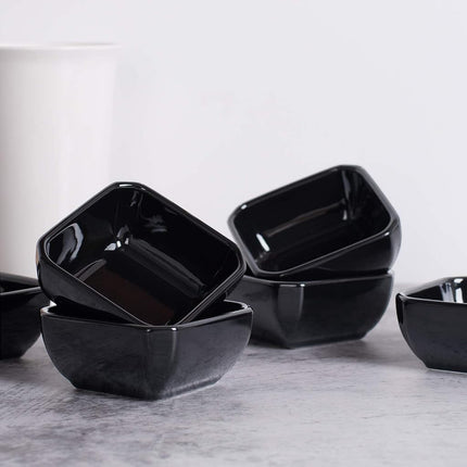 Delling Square Porcelain Ramekins - Oven Safe, Set of 6 Black, Perfect for Creme Brulee & Souffle