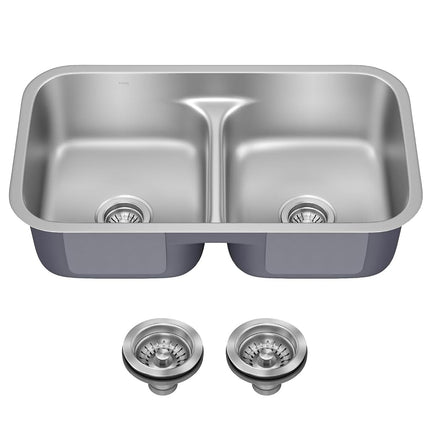 KRAUS KBU32 Premier 32-inch 16 Gauge Undermount 50/50 Double Bowl Kitchen Sink with Smart Low Divider