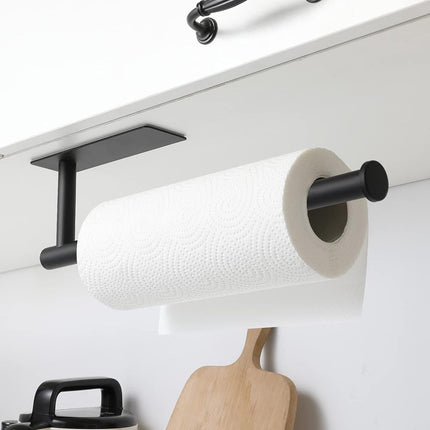 theaoo Under Cabinet Paper Towel Holder for Kitchen, Adhesive Towel Roll Rack for Bathroom,Wall Mounted Matte Black, SUS304 Stainless Steel