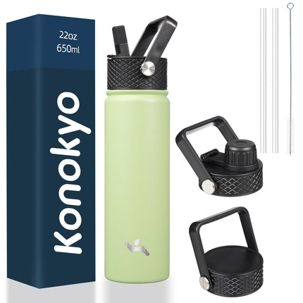 Konokyo Insulated Water Bottle with Straw,22oz 3 L