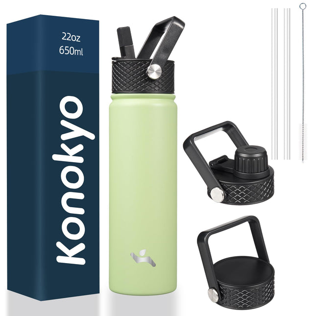 Konokyo Insulated Water Bottle with Straw,22oz 3 L