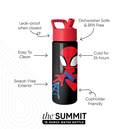 Simple Modern Spiderman Kids Water Bottle with Straw Lid | Marvel Insulated Stainless Steel Reusable Tumbler Gifts for School, Toddlers, Boys | Summit Collection | 18oz, Spidey Kid