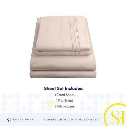 Sweet Home Collection 1800 Thread Count Sheet Set – Soft Egyptian Quality Brushed Microfiber Sheets – Luxury Bedding Set with Flat Sheet, Fitted Sheet, 2 Pillow Cases