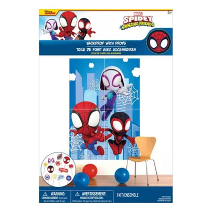 Spidey & Friends Paper Party Scene Setter with Props - 40" x 27.5" | Blue | 1 Set of 16 Pcs