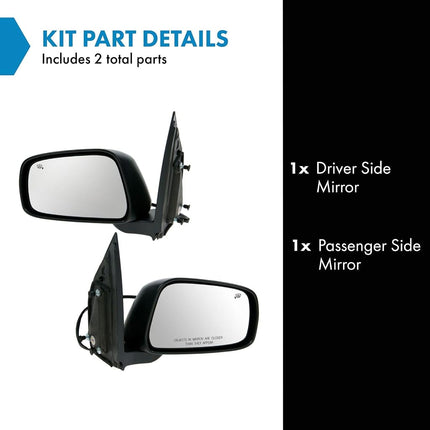 TRQ 2 Piece Driver and Passenger Side Mirror Assembly Set Electric Adjustment Heated No Memory Black Compatible with 2005-2010 Nissan Pathfinder SE NI1320190 NI1321190