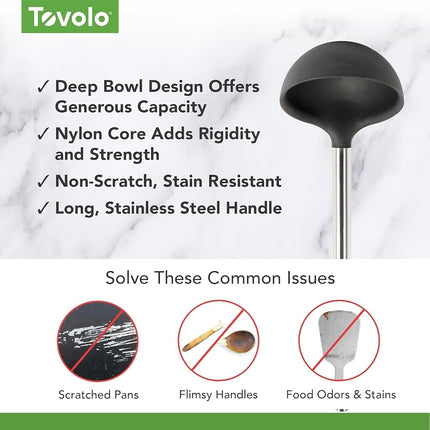 Tovolo Steel, Deep Spoon with Reinforced Silicone Ladle with Stainless Steel Handle, Gray