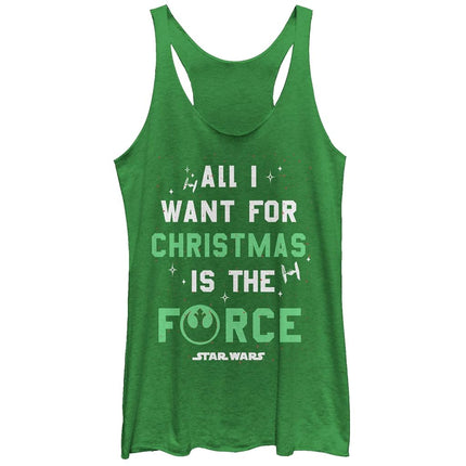 Star Wars Junior's, Green Holiday Want The Force Junior's Racerback Tank, xx-Large