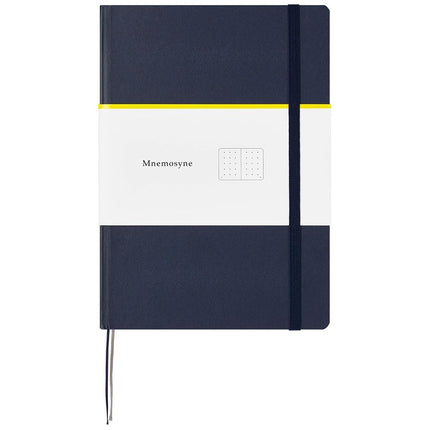 Maruman MNEMOSYNE Journal Notebook, 8.5 x 6.02 Inches (A5), 5mm dot grid, Hard cover with Elastic band, Bookmarks & Inner pocket, 90 gsm, 120 Sheets/240 Pages, Navy, 1 ea. (N888-72)