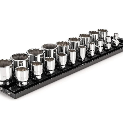 TEKTON 1/2 Inch Drive 12-Point Socket Set with Rails and Tray, 19-Piece (3/8-1-1/2 in.) | SHD92126