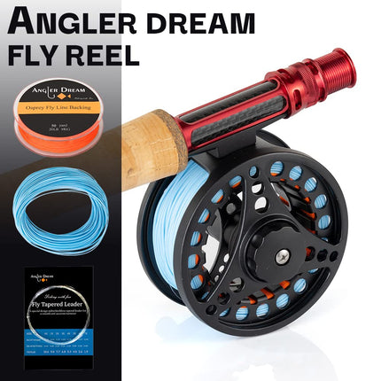 AnglerDream 1 2 3 4 5 6 7 8WT Fly Reel with Line Combo Large Arbor Aluminum Fly Fishing Reels (Black reel with Sky Blue Fly Line, 7/8WT Reel&Line)