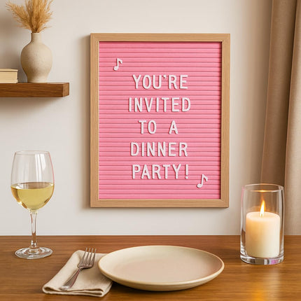TrendArti Felt Letter Board - 680 Letters, Numbers & Symbols, 16 x 12 inch, Changeable Message Board for Notes & Announcements, Wood Frame, 2 Storage Bags, Light Brown Frame(Pink)
