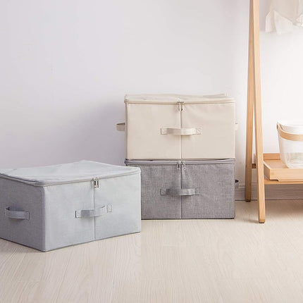 Folding Storage Box with Zipper Lid and Handles, Storage Basket with Linen Fabric, Closet Drawer Removable Dividers,Dark Gray, 2 pcs