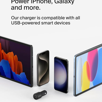 Belkin BoostCharge Dual Car Charger 42W w/Fast Charge USB-C 30W PPS & 12W USB-A Ports for Apple iPhone 16/16 Pro/16 Plus/16 Pro Max, iPhone 15, 14, 13, 12 Series, Samsung Galaxy S24, & More - Black