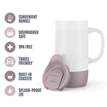 Mug de voyage en céramique 18 oz Ello Jane avec poignée, couvercle coulissant anti-éclaboussures et dessous de verre intégré, parfait pour le café et le thé, sans BPA, lavable au lave-vaisselle, cadeau d'anniversaire pour elle et lui, bois de mauve