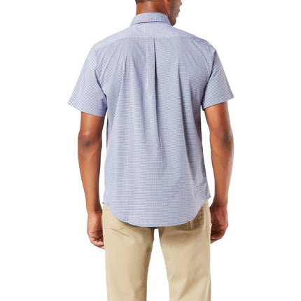 DOCKERS Men's Classic Fit Short Sleeve Signature Comfort Flex Shirt (Standard and Big & Tall) Button, Medieval Blue-Gingham Plaid, Medium
