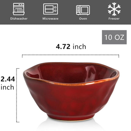 vicrays Ceramic Small Dessert Bowls Set - 10 oz, Set of 6, for Rice, Ice Cream, Soup, Snacks, Cereal, Chili, Side Dishes, Microwave, Oven and Dishwasher Safe, Kitchen Bowls Set, Cherry Red