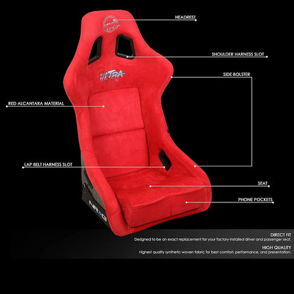 NRG Innovations NRG-FRP-302RDL-ULTRA Prisma Fixed Back Bucket Racing Seat W/Bottom Mount, Washed Up Light Red Seat/Gold Sparkle Back