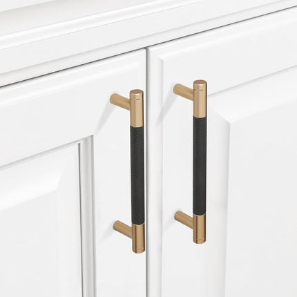 BUKOBYHE 10 Pack 5Inch Modern Knurled Black and Champagne Bronze Cabinet Pulls, Kitchen Hardware, Handles for Cabinets, Cupboards, Drawers