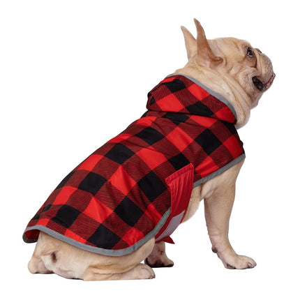 HDE Reversible Dog Raincoat Hooded Slicker Poncho Rain Coat Jacket for Small Medium Large Dogs Buffalo Plaid Red - M