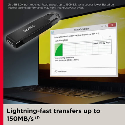 SanDisk 128GB Ultra USB Type-C, USB Flash Drive USB 3.1 Up to 150MB/s, Black