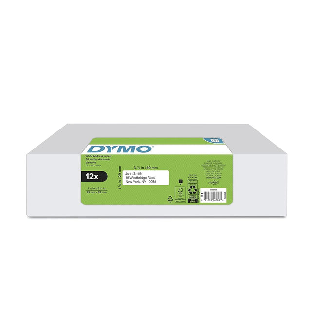 DYMO Authentic LabelWriter Mailing Address Labels for LabelWriter Label Printers (30252), White, 1 1/8" x 3 1/2", 12 Rolls of 350