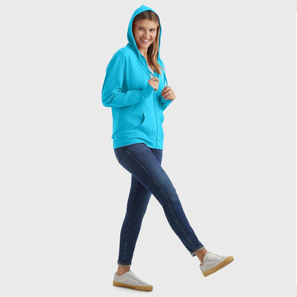 Hanes Women's Jersey Full Zip Hoodie, Process Blue, Medium