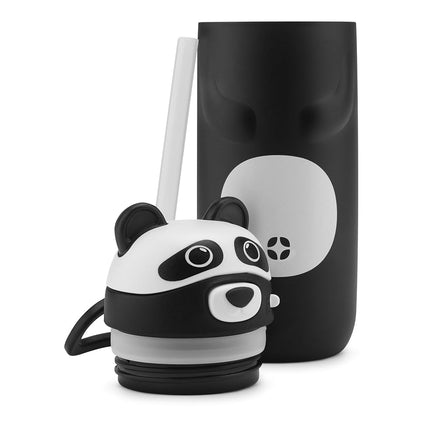 Ello Ellies 12oz Vacuum Insulated Stainless Steel Kids Water Bottle with Straw and Built-in Carrying Handle and Leak-Proof Locking Lid for School Backpack, Lunchbox and Outdoor Sports, Panda