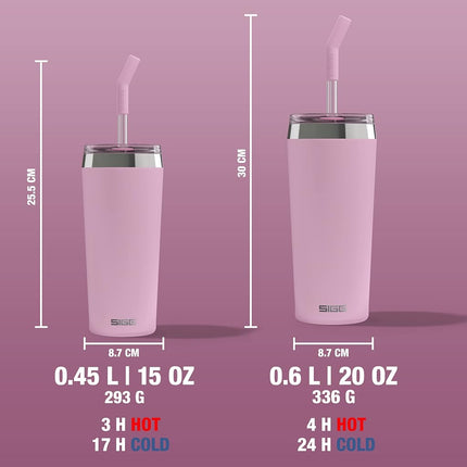 Sigg Helia Travel Mug, Double-Walled Insulated Thermal Cup with Glass Straw, Leakproof Stainless Steel Tumbler for Hot and Cold Drinks