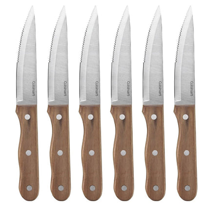 CUISINART Advantage 6 Piece Triple Rivet Walnut Steak Knife Set, C55W-S6STK, Brown
