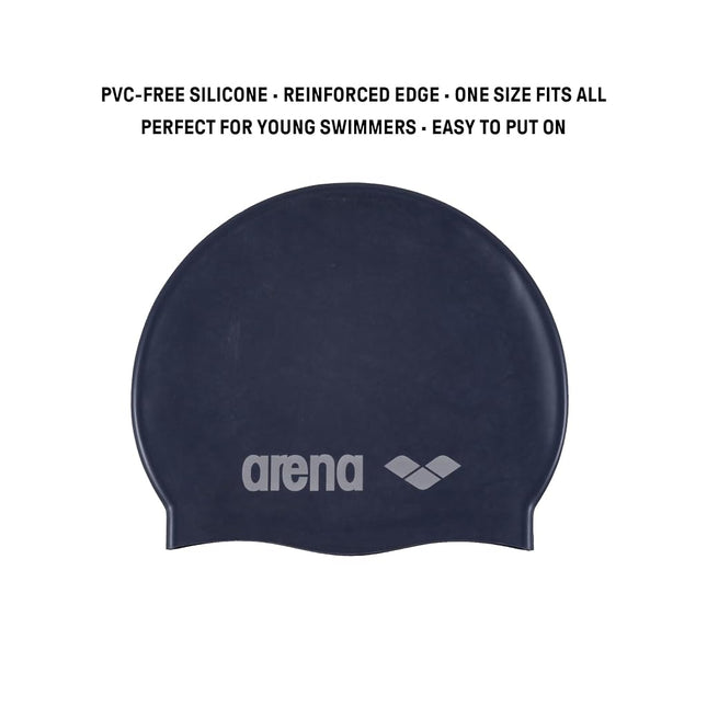 arena Classic Silicone JR Youth Swim Cap, Denim / Silver