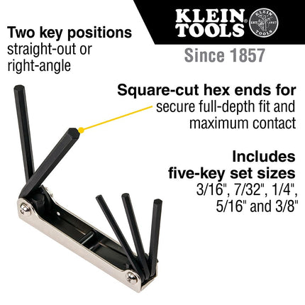 KLEIN TOOLS Folding Hex Key Set, 5-Inch, SAE, 5-Piece 70579