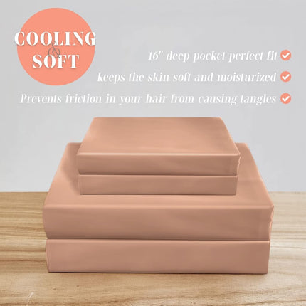 Elegant Comfort Luxurious 4-Piece Silky Satin Sheet Set, Skin and Hair Friendly, Wrinkle, Fade, Stain Resistant with Deep Pockets Fitted Sheet, Cooling Soft Satin Sheet Set, Twin, Dusty Rose