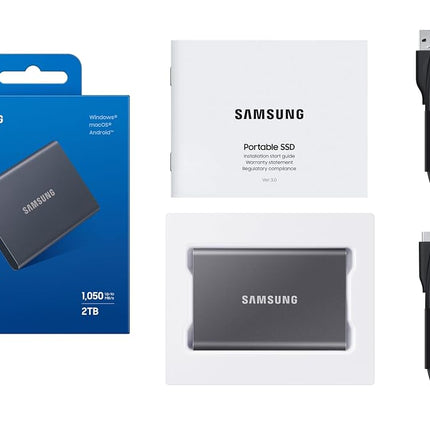Samsung T7 Portable SSD 2TB - Up to 1050MB/s - USB 3.2 External Solid State Drive, Gray (MU-PC2T0T/AM)