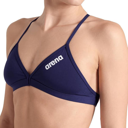 ARENA Performance Team Solid Bikini Top for Women, Sporty for Pool, Quick Dry Swimwear, Maxfit Eco Chlorine Resistant Fabric, UV Protection and Lined Front Fabric Navy-White