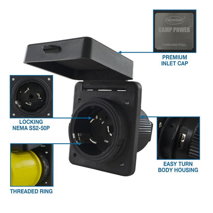 Conntek 50 Amp 125/250 Volt RV Marine Power Inlet
