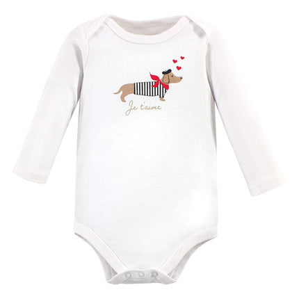 Hudson Baby unisex-baby Cotton Long-sleeve Bodysuits, Bonjour Dachshund, 3-6 Months