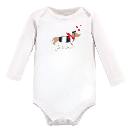 Hudson Baby unisex-baby Cotton Long-sleeve Bodysuits, Bonjour Dachshund, 3-6 Months