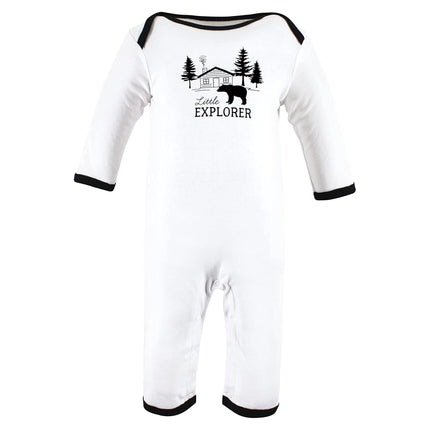 Hudson Baby baby-girls Cotton Coveralls, Baby Bear Gray Black, 0-3 Months