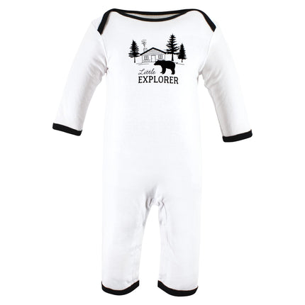 Hudson Baby baby-girls Cotton Coveralls, Baby Bear Gray Black, 0-3 Months