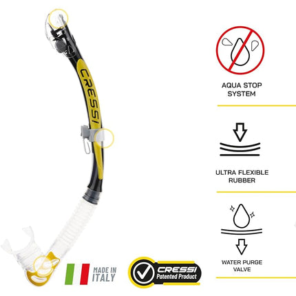 Cressi Alpha Ultra Dry Diving Snorkel - Black/Yellow