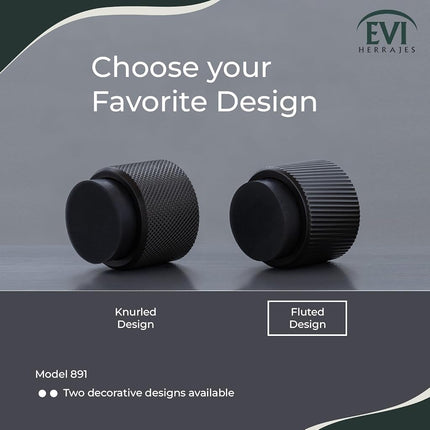 EVI Herrajes | Designer Wall Door Stop - Fluted Texture - 1.1" x 1.1" - Black Lacquered Steel - Adhesive and Screw Fastening