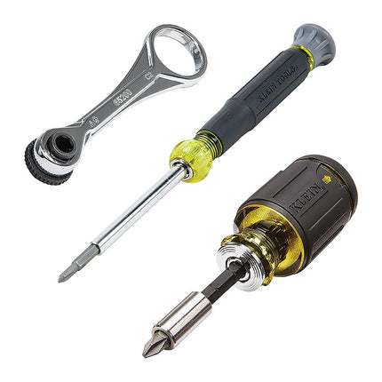 Klein Tools 85515 3-Piece Multi-Bit Impact Screwdriver Set with 8-in-1 Stubby, Mini Ratchet and 4-in-1 Electronics Screwdriver