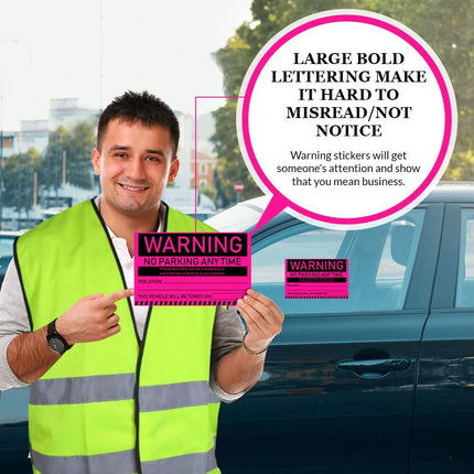 100 MESS Parking Violation Stickers Hard to Remove - Pink Tow Warnings - No Parking Stickers - Bad Parking Stickers - Super Sticky Warning Stickers for Towing Parked Cars 8x5 in, Pink
