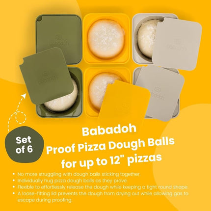 Babadoh Pizza Dough Proofing Silicone Containers with Lids | Set of 6 Pizza-Making Accessories | Multi Yellow (2 Dough, 2 Olive, 2 Yellow) | Original Size (Make 12" Pizzas)